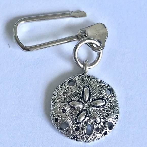 Sand Dollar Zipper Pull Handbag Purse Charm Backpack Silver Tone Sea Life Shell - Picture 3 of 6